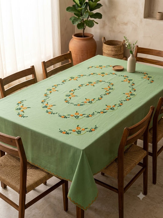 Hand Embroidered Floral Six Seater Table Cover