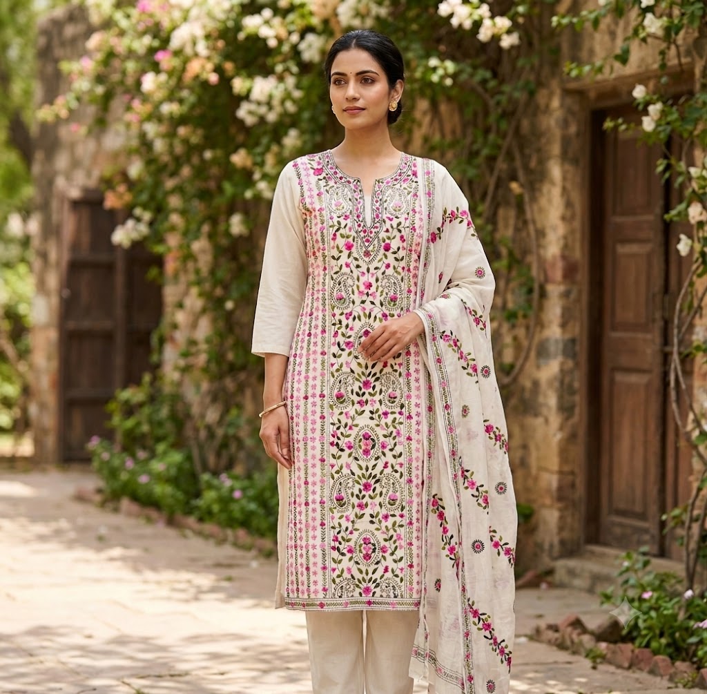 Chikonwala's Exclusive Hand Embroidered Fulkari Dress