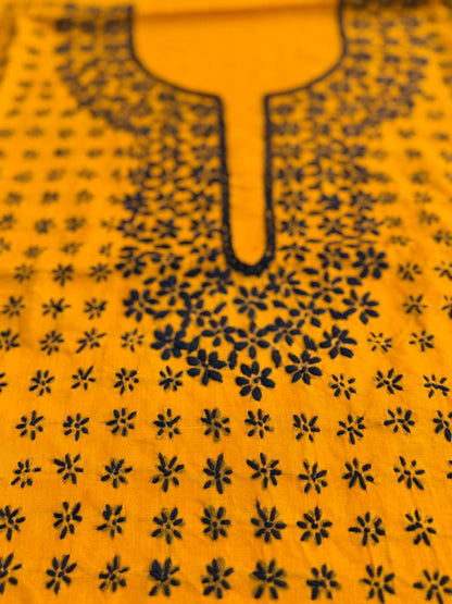 Hand Embroidered Pure Cotton Kurti Material | 3 Meter Premium Fabric | Made in India