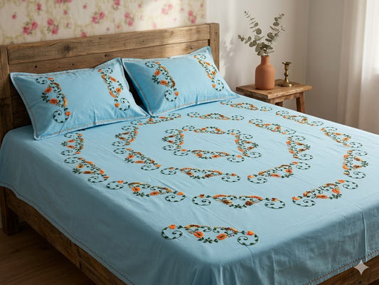 Chikonwala's Hand Embroidered Floral Design Bedsheet