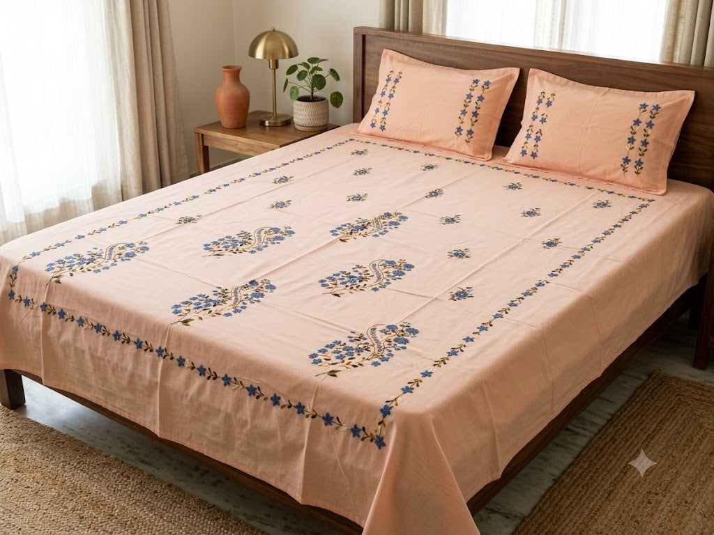 Chikonwala's Hand Embroidered Floral Design Bedsheet