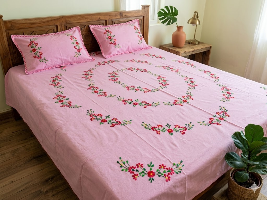 Chikonwala's Hand Embroidered Floral Design Bedsheet