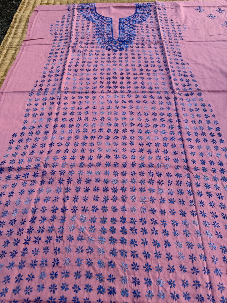 Hand Embroidered Pure Cotton Kurti Material | 3 Meter Premium Fabric | Made in India