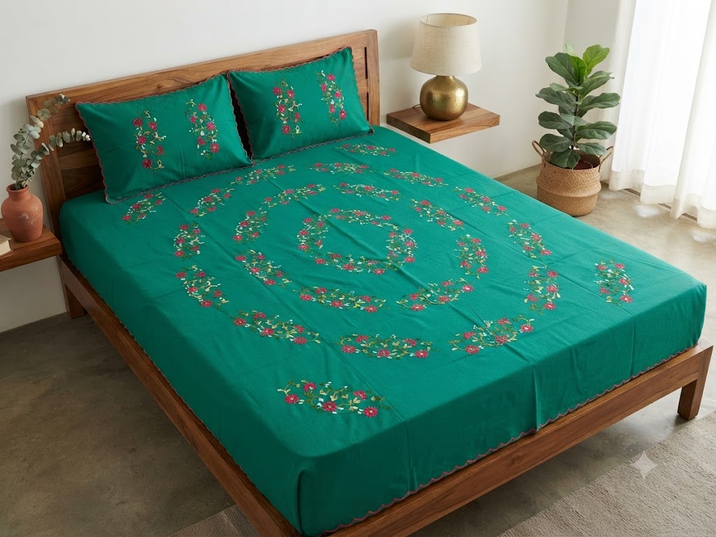 Chikonwala's Hand Embroidered Floral Design Bedsheet