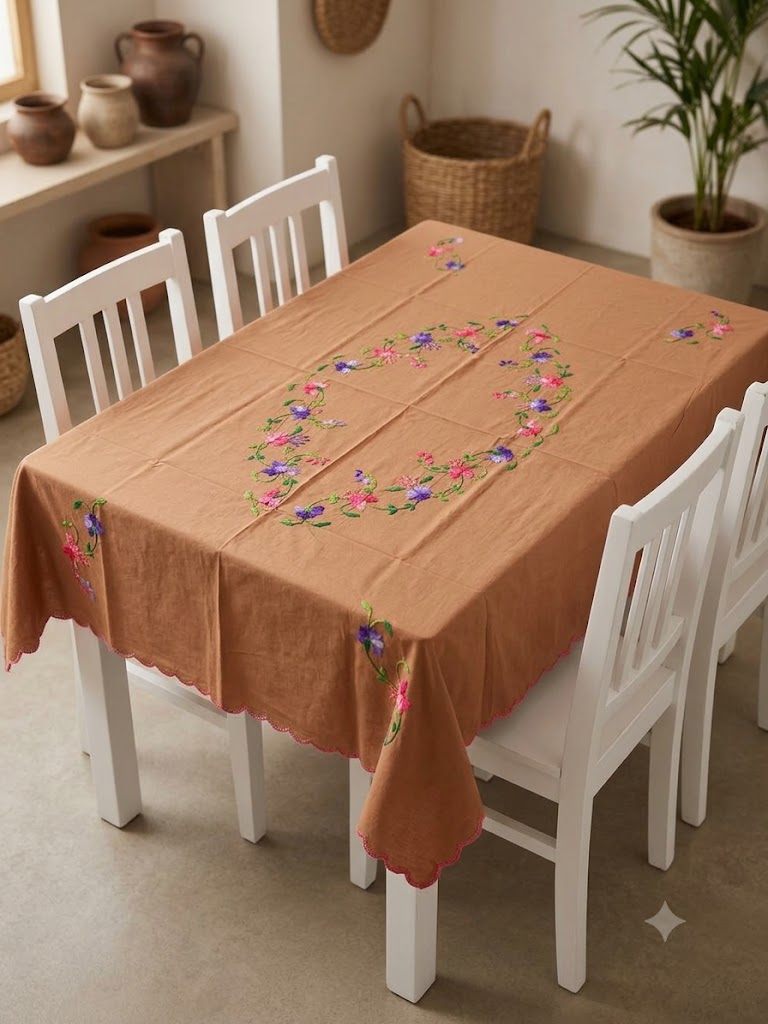 Hand Embroidered Four Seater Floral Table Cover