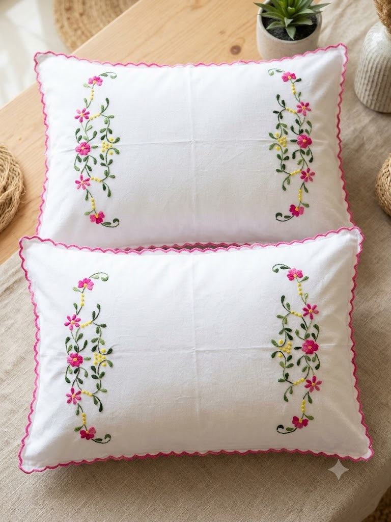 Chikonwala Hand-Embroidered Floral Pillow Cover Set– Set of 2