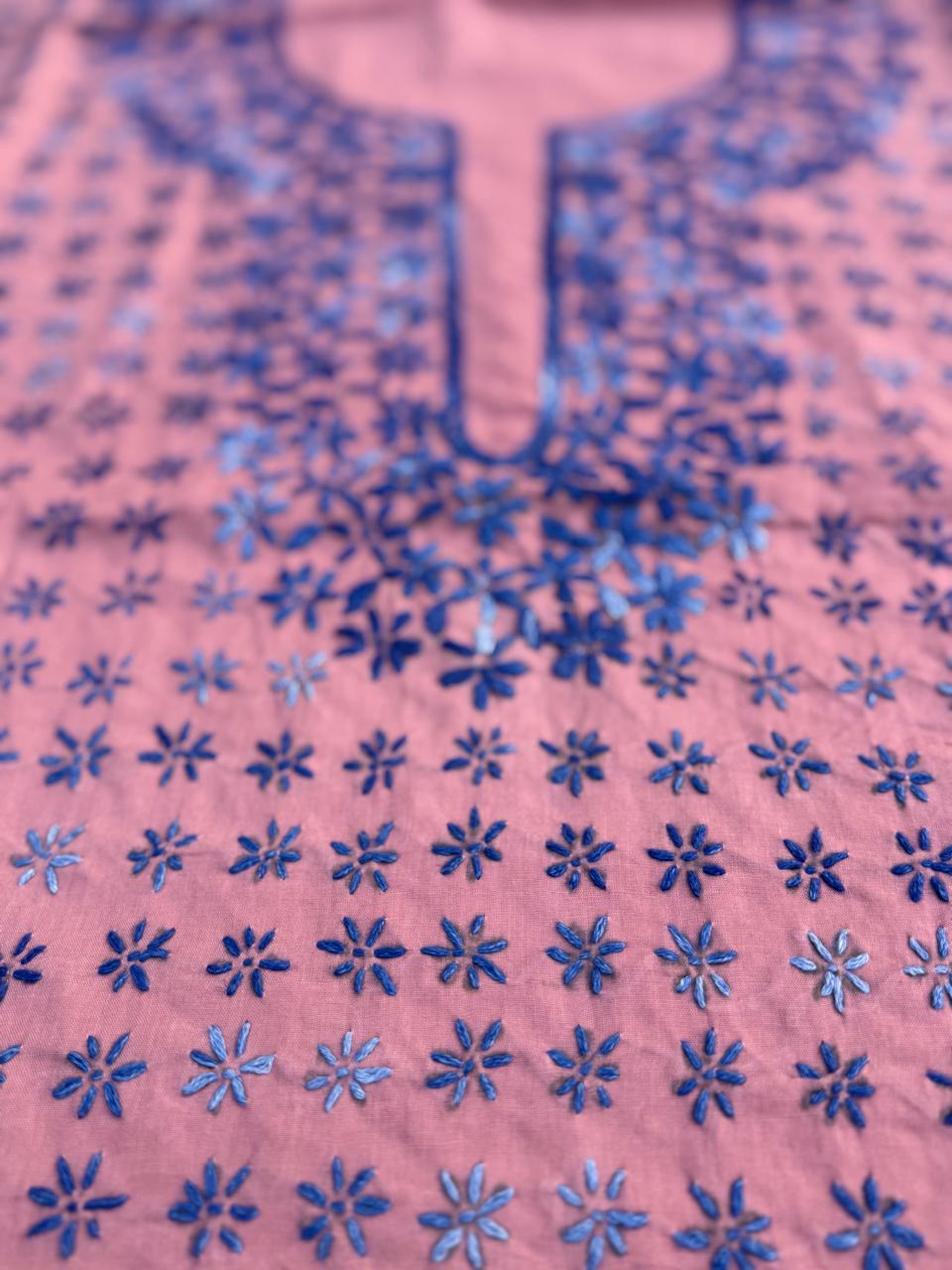Hand Embroidered Pure Cotton Kurti Material | 3 Meter Premium Fabric | Made in India