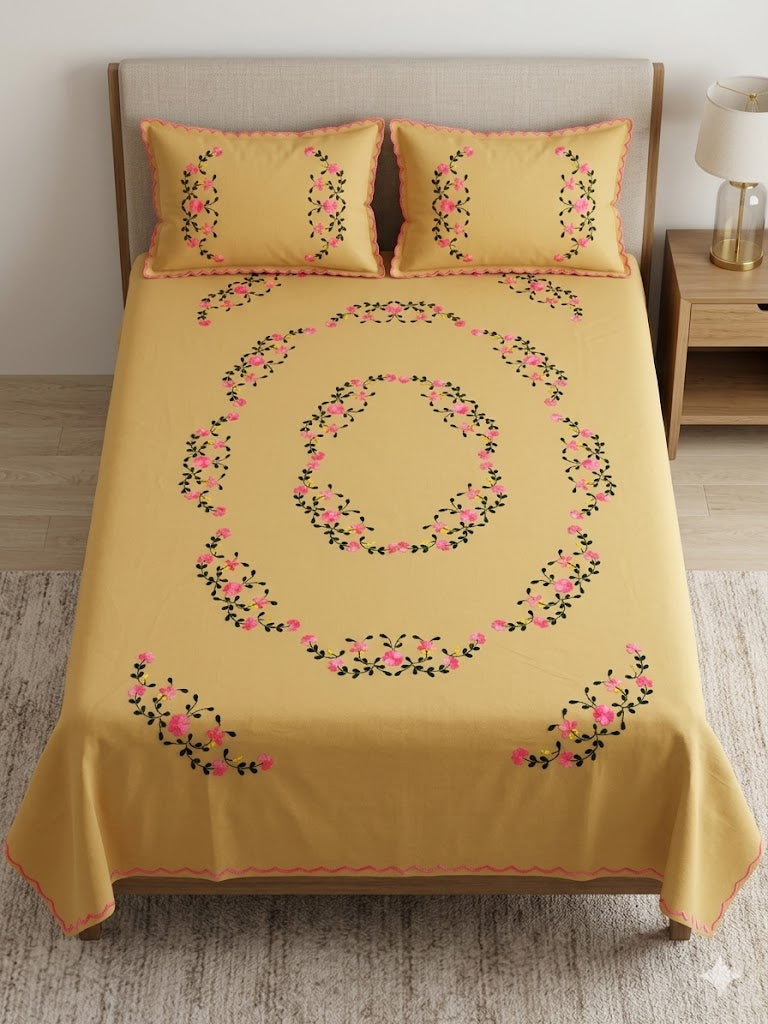 Chikonwala's Hand Embroidered Floral Design Bedsheet