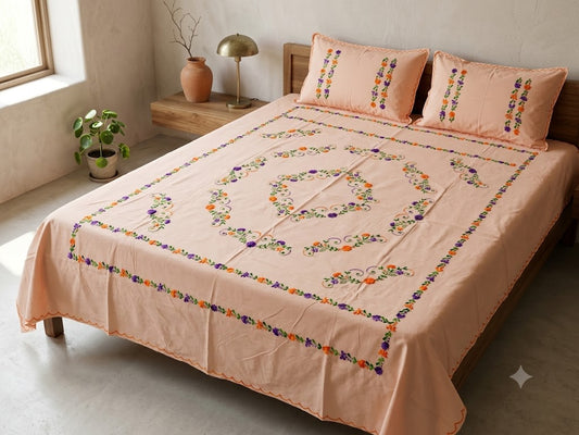 Chikonwala's Hand Embroidered Floral Design Bedsheet