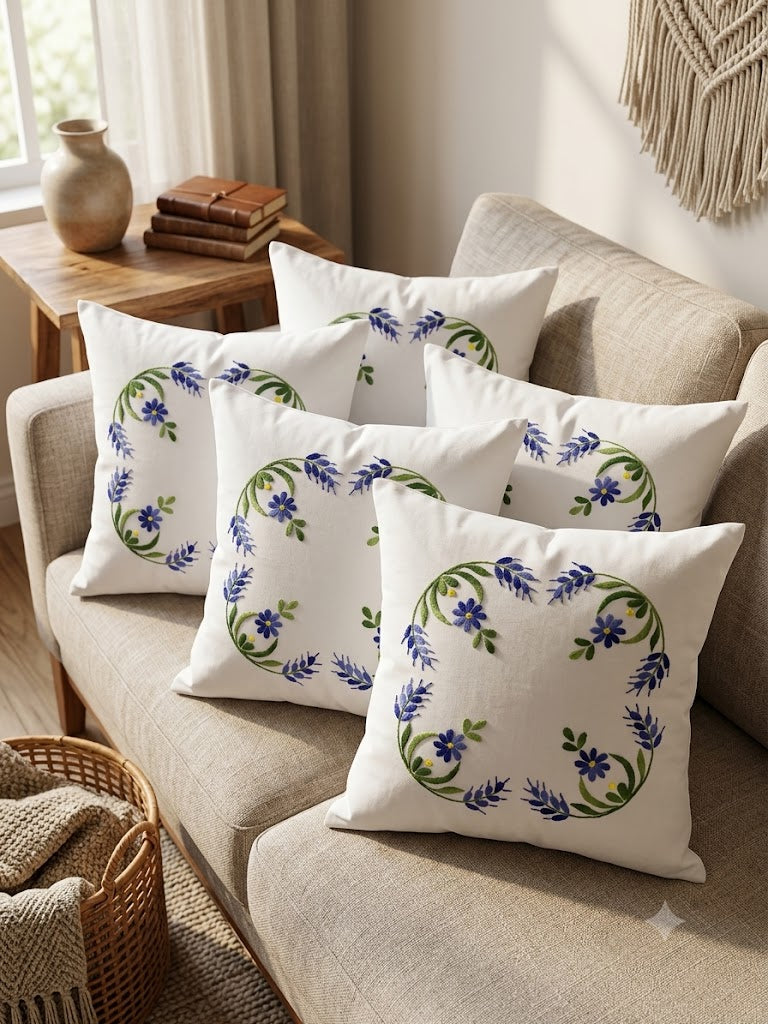 Hand Embroidered Cotton Cushion Covers (Set of 5)