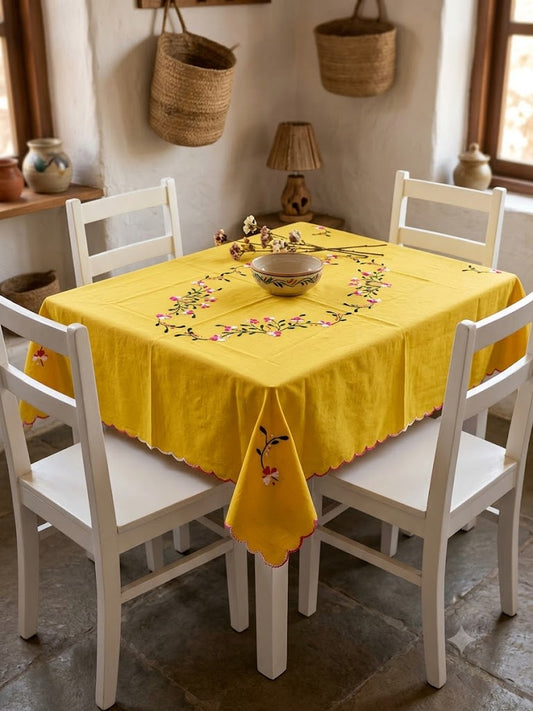 Hand Embroidered Four Seater Floral Table Cover
