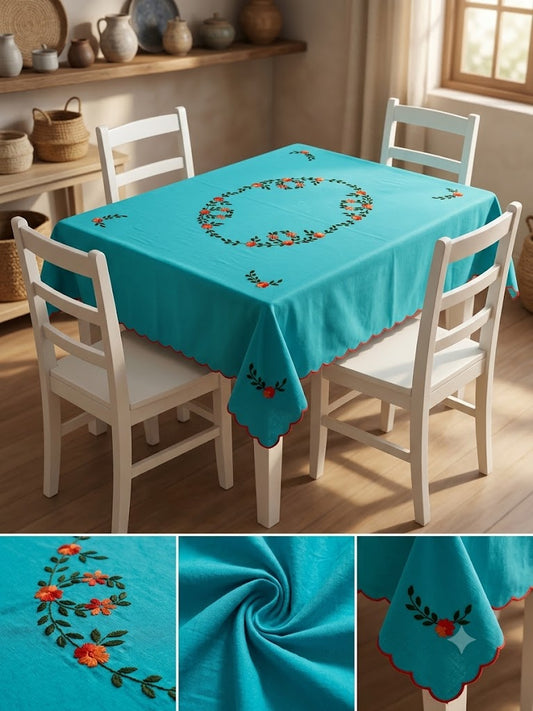 Hand Embroidered Four Seater Floral Table Cover