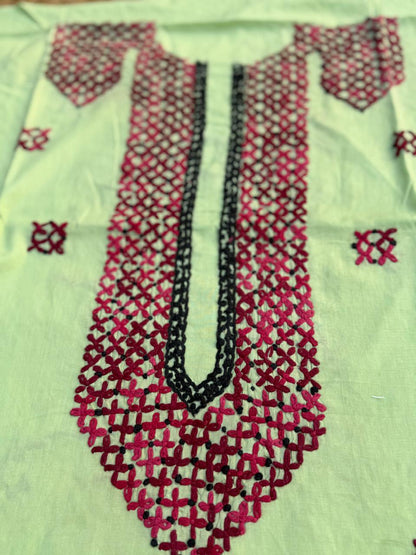 Title Hand Embroidered Pure Cotton Kurti Material | 3 Meter Premium Fabric | Made in India