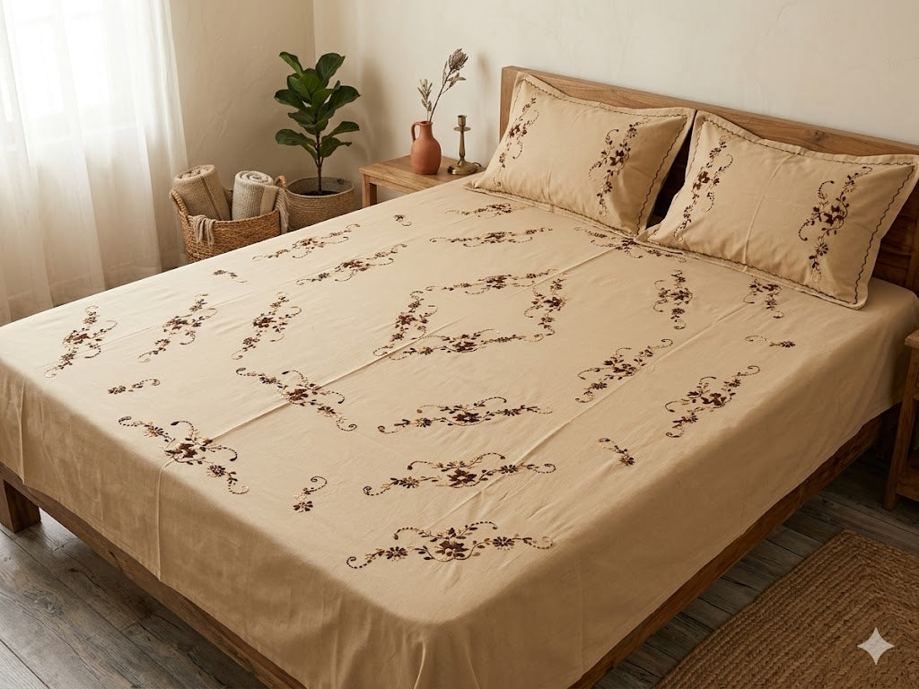 Chikonwala's Hand Embroidered Floral Design Bedsheet