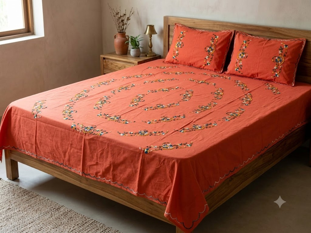 Chikonwala's Hand Embroidered Floral Design Bedsheet