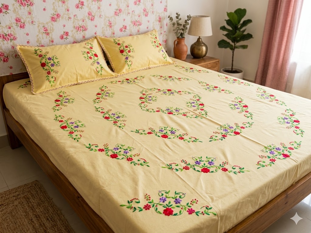 Chikonwala's Hand Embroidered Floral Design Bedsheet
