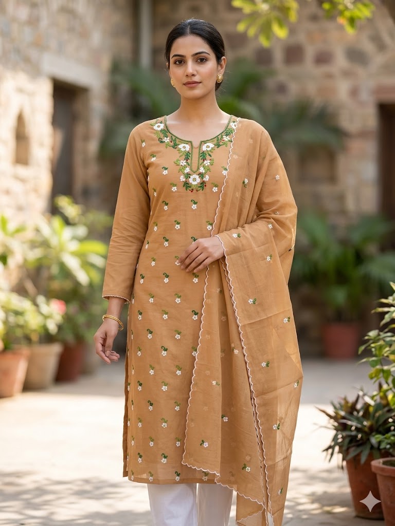Chikonwala's Exclusive Hand Embroidered Organdy Cotton Dress Material