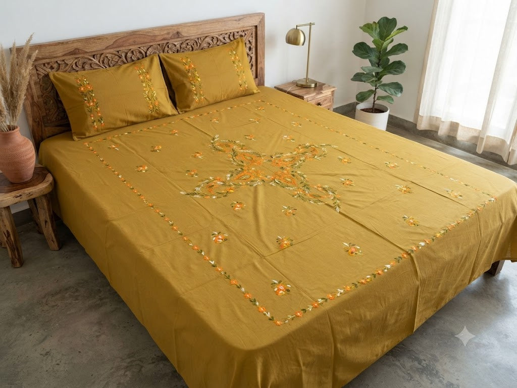 Chikonwala's Hand Embroidered Floral Design Bedsheet