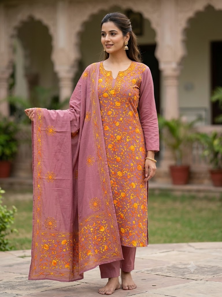 Chikonwala's Exclusive Hand Embroidered Fulkari Dress