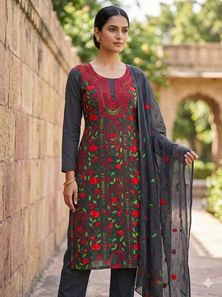 Chikonwala's Exclusive Hand Embroidered Fulkari Dress