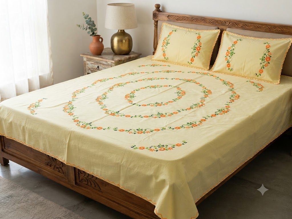 Chikonwala's Hand Embroidered Floral Design Bedsheet