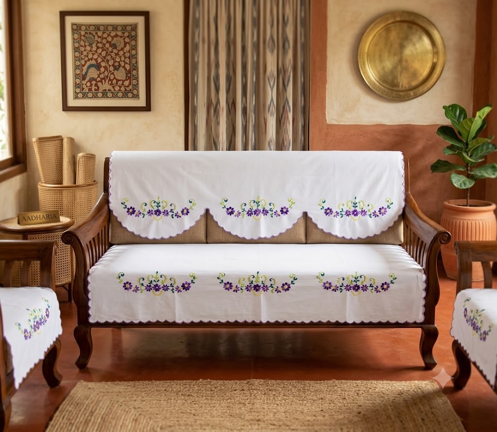 Hand Embroidered Sofa Cover (3+1+1 Seater)