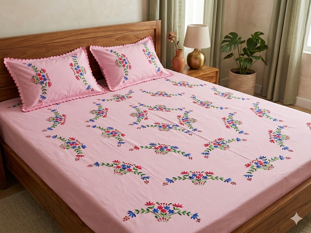 Chikonwala's Hand Embroidered Floral Design Bedsheet