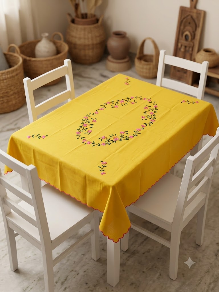 Hand Embroidered Four Seater Floral Table Cover