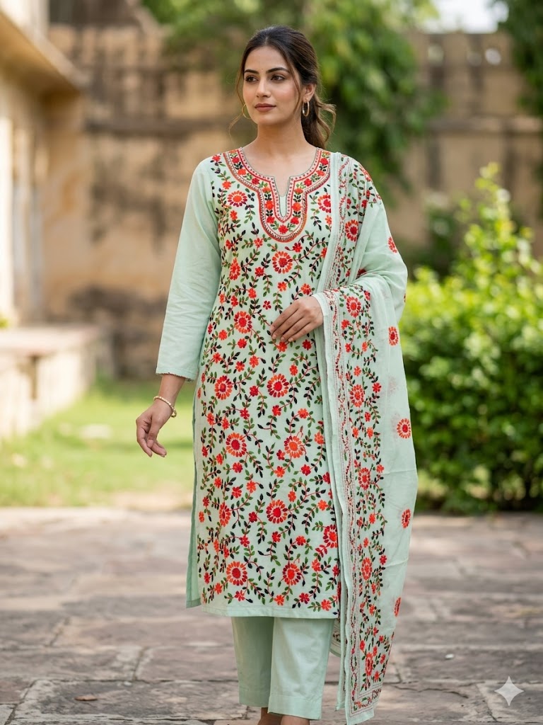 Chikonwala's Exclusive Hand Embroidered Fulkari Dress