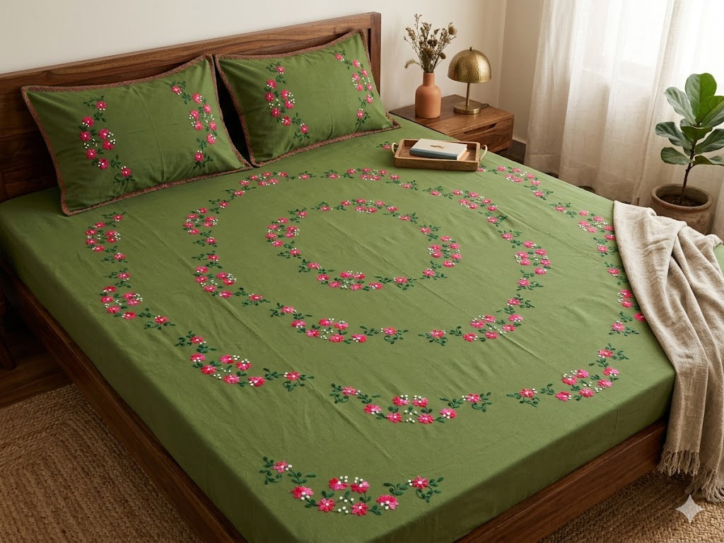 Chikonwala's Hand Embroidered Floral Design Bedsheet