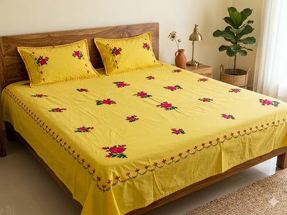 Chikonwala's Hand Embroidered Pure Cotton Bedsheet