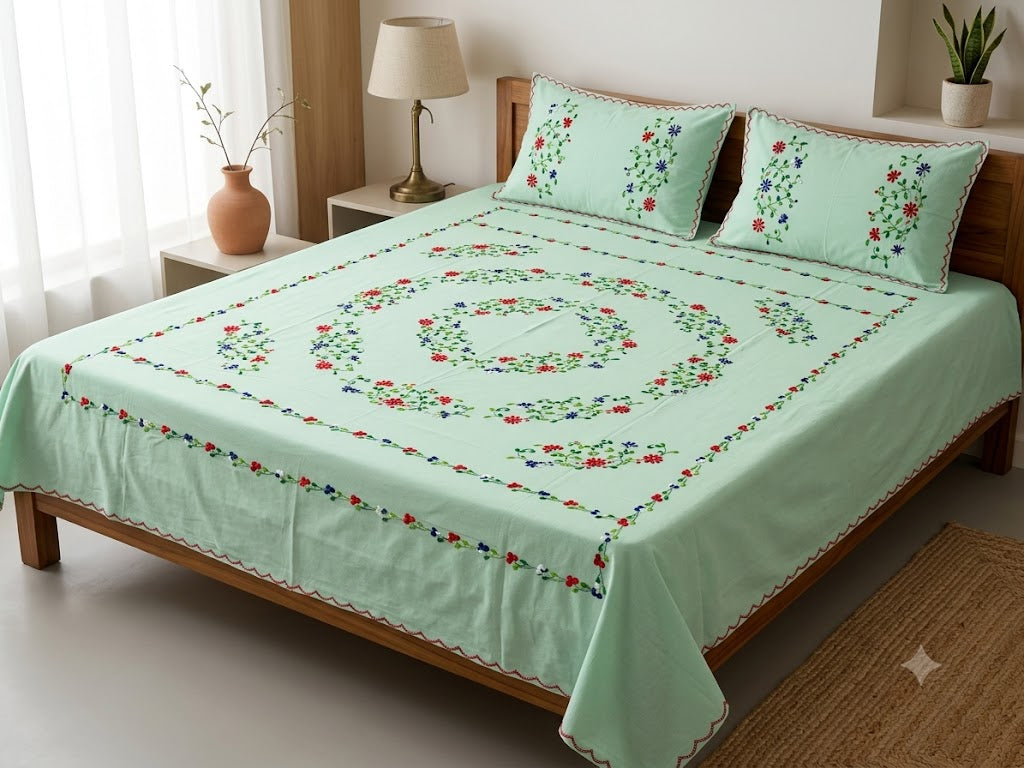 Chikonwala's Hand Embroidered Floral Design Bedsheet