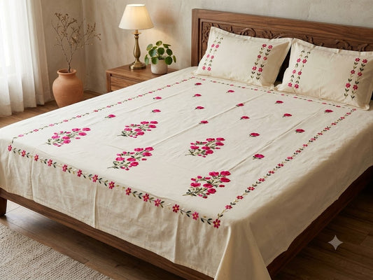 Chikonwala's Hand Embroidered Floral Design Bedsheet