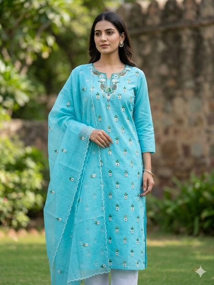 Chikonwala's Exclusive Hand Embroidered Organdy Cotton Dress Material