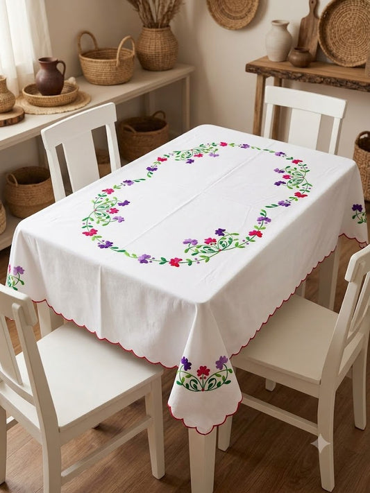 Hand Embroidered Four Seater Floral Table Cover