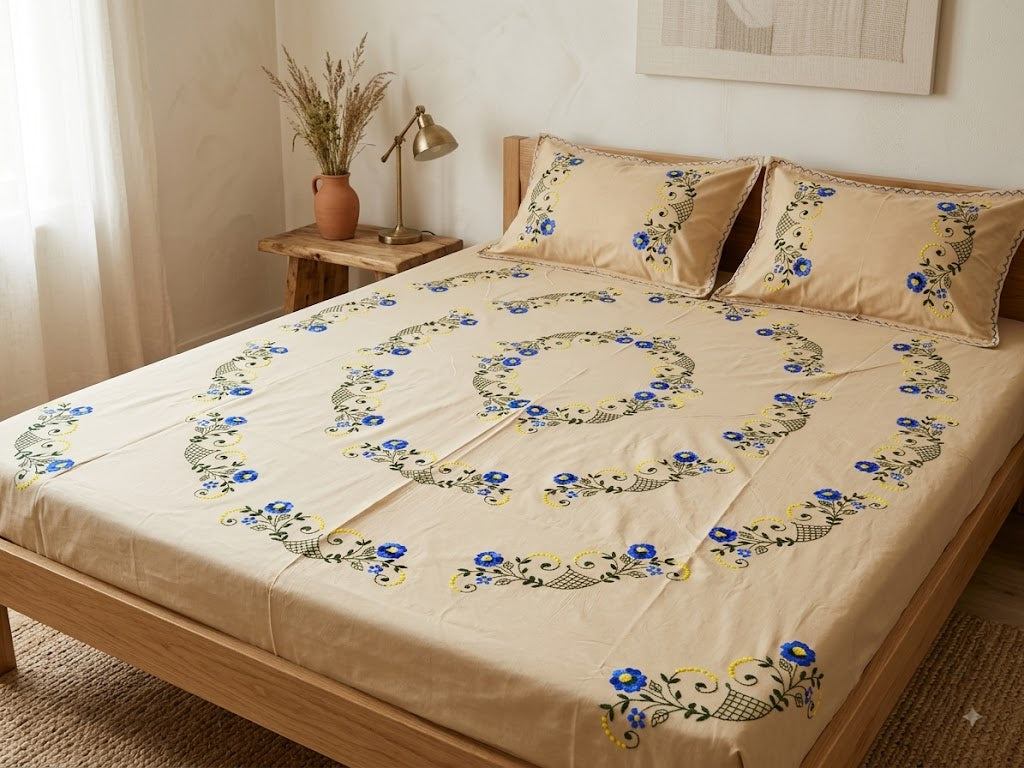 Chikonwala's Hand Embroidered Floral Design Bedsheet
