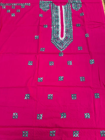 Hand Embroidered Pure Cotton Kurti Material | 3 Meter Premium Fabric | Made in India