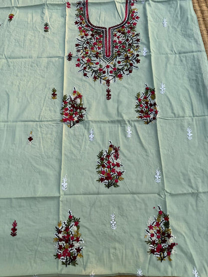 Hand Embroidered Pure Cotton Kurti Material | 3 Meter Premium Fabric | Made in India