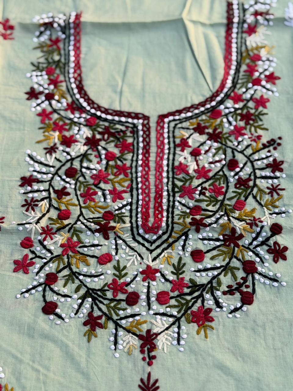 Hand Embroidered Pure Cotton Kurti Material | 3 Meter Premium Fabric | Made in India
