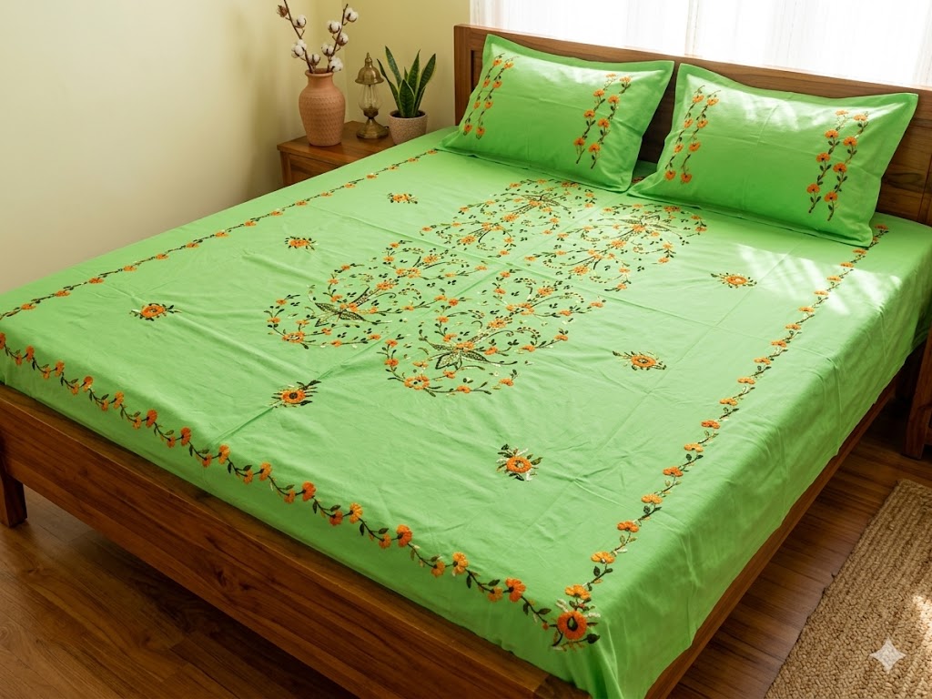 Chikonwala's Hand Embroidered Floral Design Bedsheet