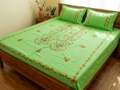 Chikonwala's Hand Embroidered Floral Design Bedsheet