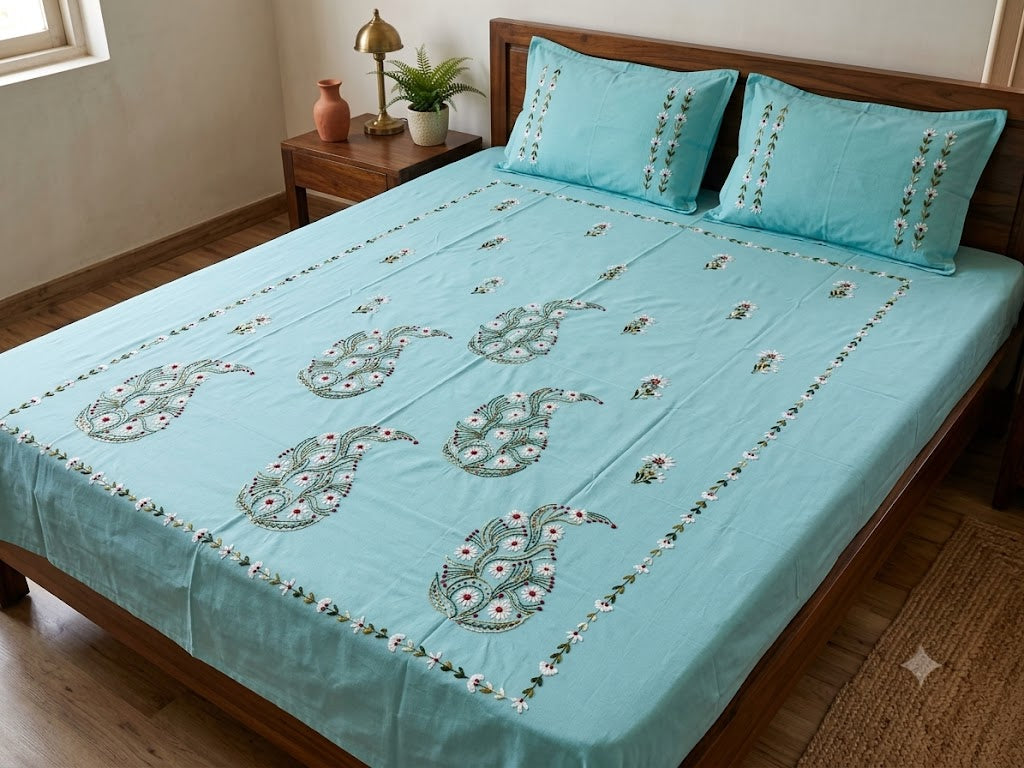 Title Chikonwala's Hand Embroidered Floral Design Bedsheet