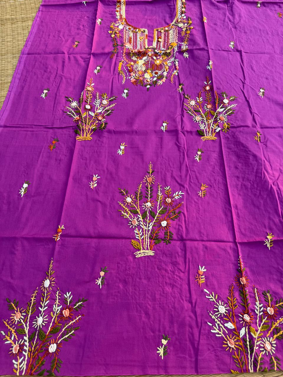 Hand Embroidered Pure Cotton Kurti Material | 3 Meter Premium Fabric | Made in India