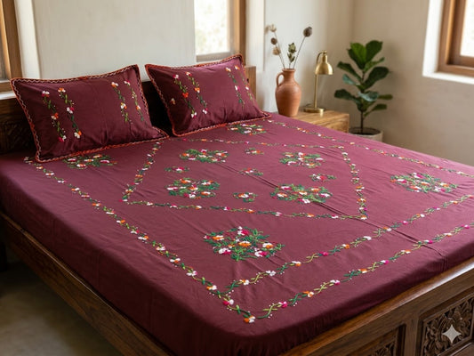 Chikonwala's Hand Embroidered Floral Design Bedsheet