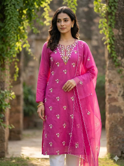 Chikonwala's Exclusive Hand Embroidered Organdy Cotton Dress Material