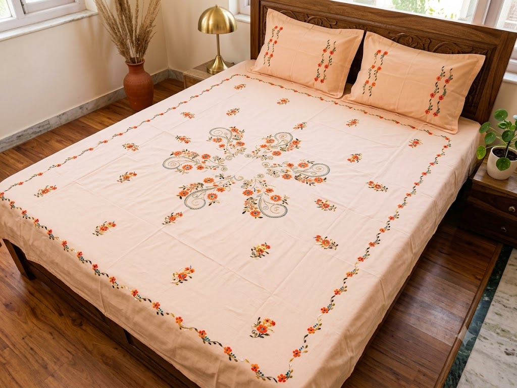 Chikonwala's Hand Embroidered Pure Cotton Bedsheet