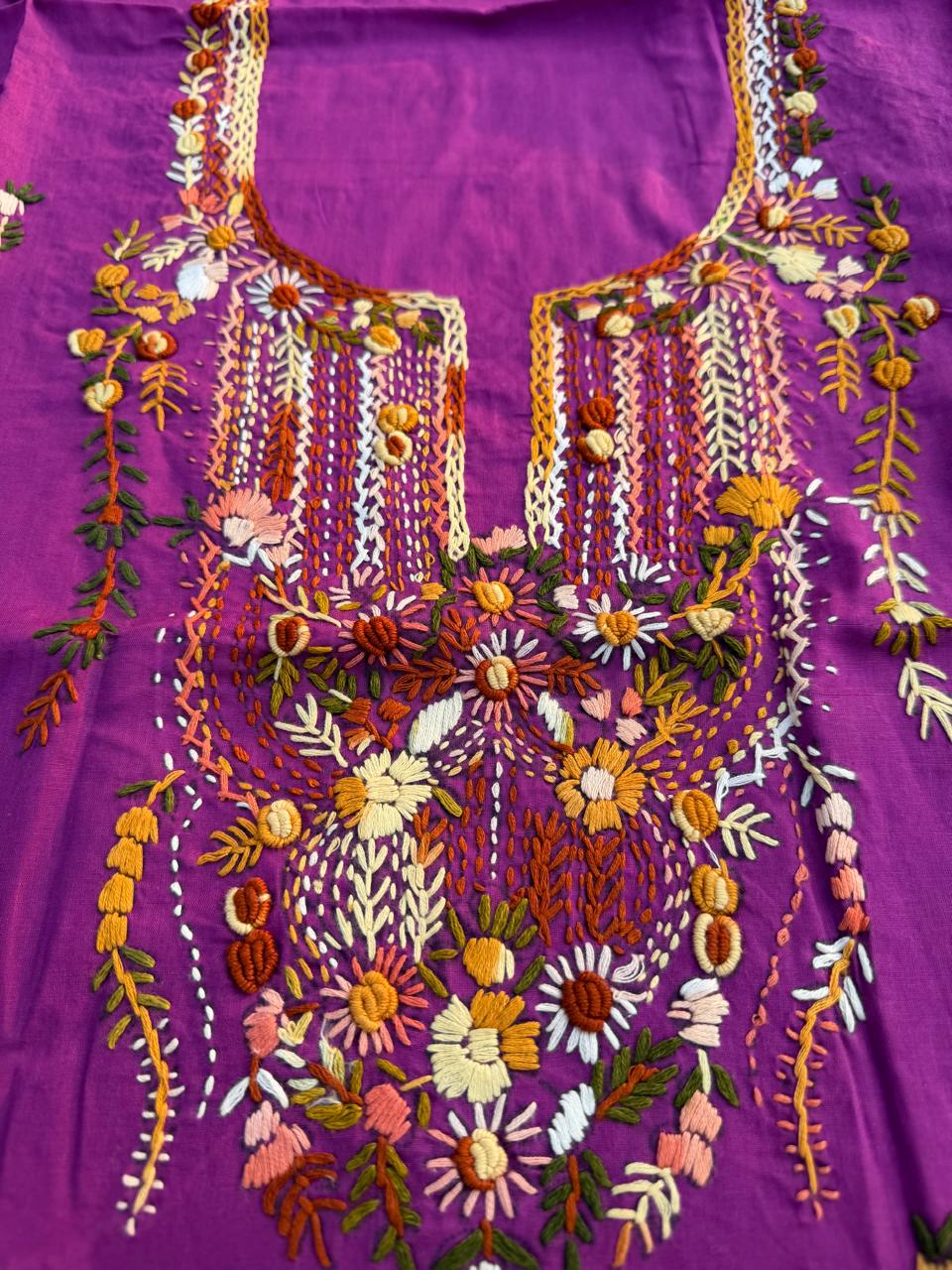 Hand Embroidered Pure Cotton Kurti Material | 3 Meter Premium Fabric | Made in India
