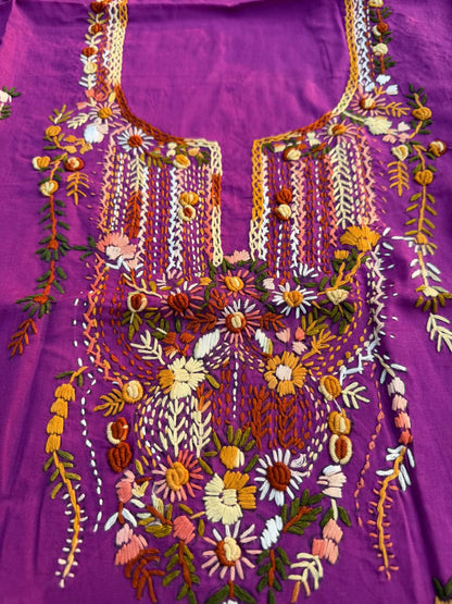 Hand Embroidered Pure Cotton Kurti Material | 3 Meter Premium Fabric | Made in India