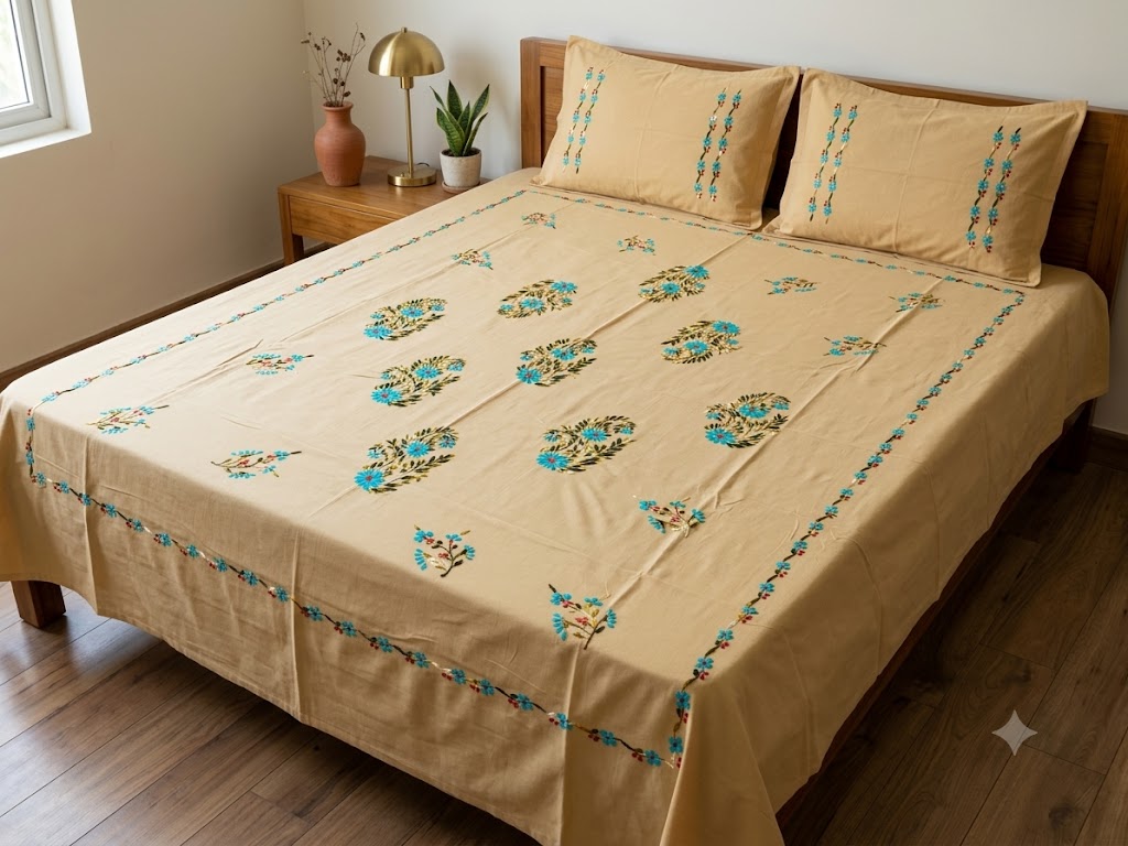 Chikonwala's Hand Embroidered Floral Design Bedsheet