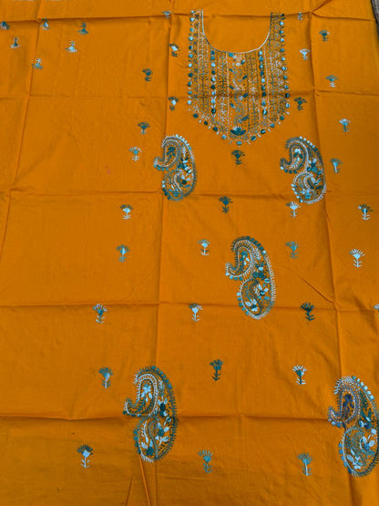 Hand Embroidered Pure Cotton Kurti Material | 3 Meter Premium Fabric | Made in India
